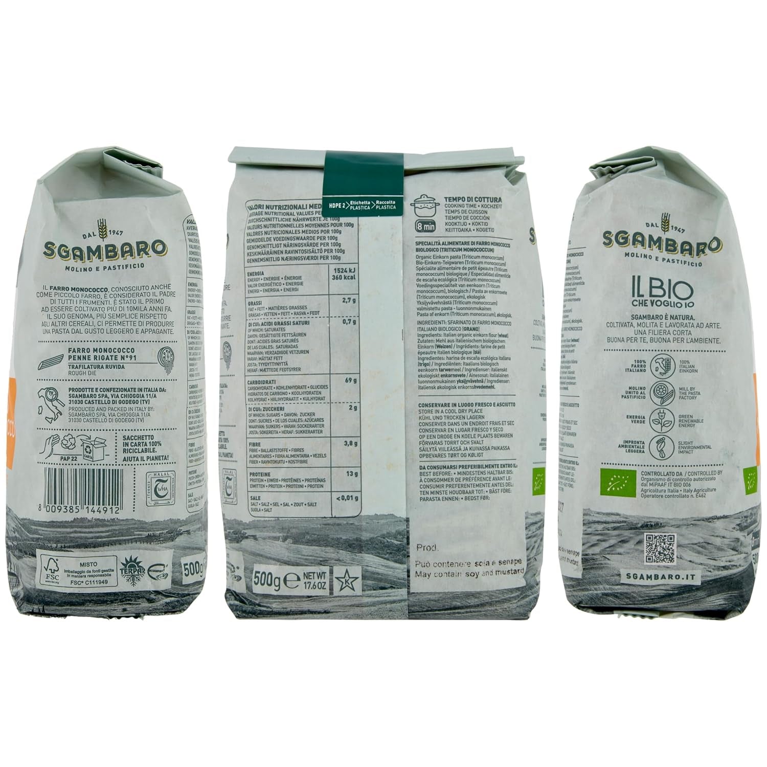 Organiczny makaron Penne Rigate N.91 - 500g Niskotłuszczowy makaron pszenny - Źródło błonnika i białka