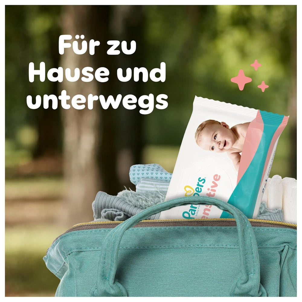 Șervețele umede Pampers Sensitive, 6 pachete a câte 80 de șervețele = 480 de șervețele, fără parfum, pentru o curățare delicată și delicată