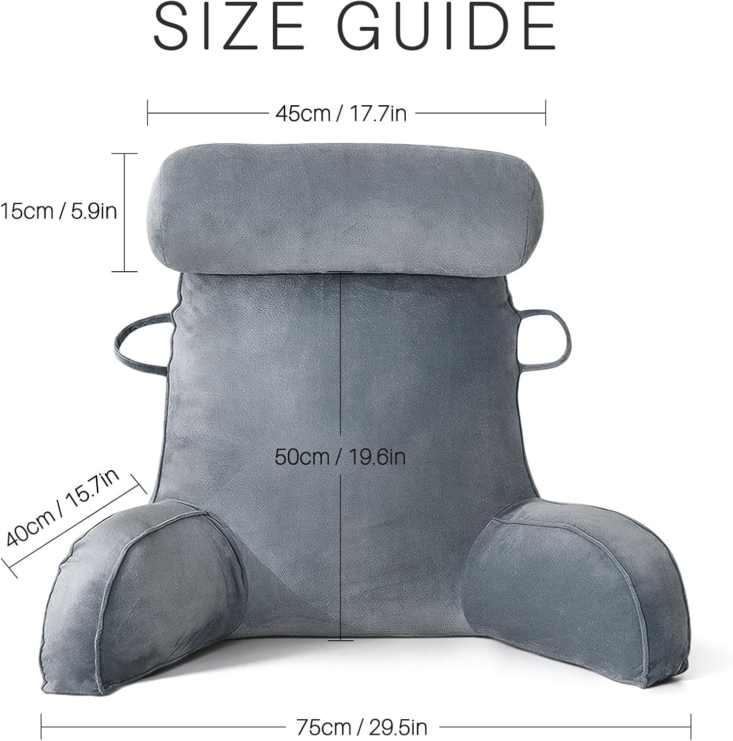 Pernă de citit XL pentru pat și canapea cu rolă detașabilă pentru gât, pernă ideală pentru spate pentru adulți cu spumă cu memorie pentru citit confortabil, lucru, joacă, vizionat la televizor, relaxare (gri)