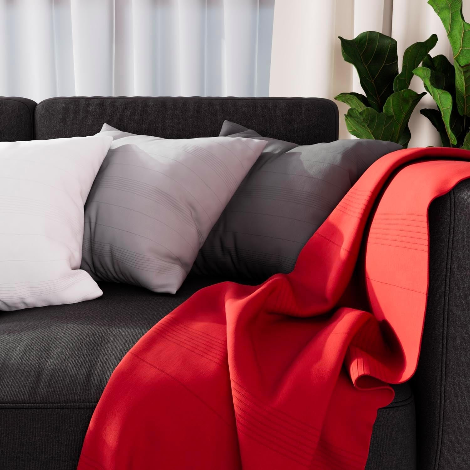 Soleil D'Ocre Adele Plaid, rzucony przez fotel, Polycoton, szary, 140 x 200 cm Łóżka i koce Besuche den Soleil d'ocre-Store Czerwony 140 x 200 cm