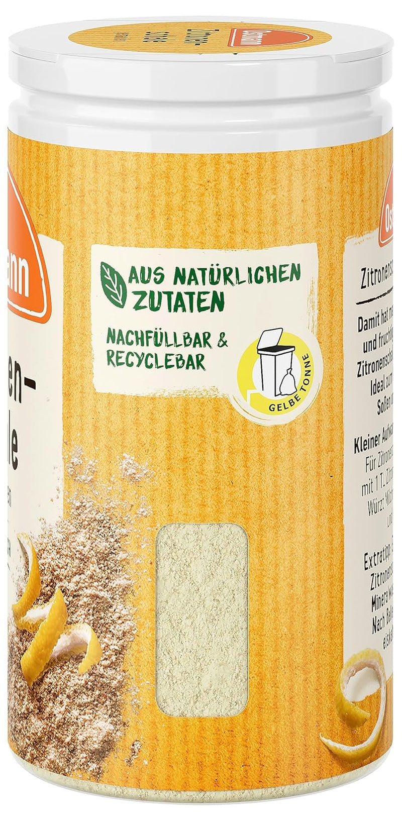 Ostmann Gewürze – Zitronenschale, gemahlene Schale für ein frisches Zitronen-Aroma, zum Backen oder Verfeinern von Soßen, Dressingi i desery, wegańskie, 35 g (Verpackungsdesign kann abweichen)