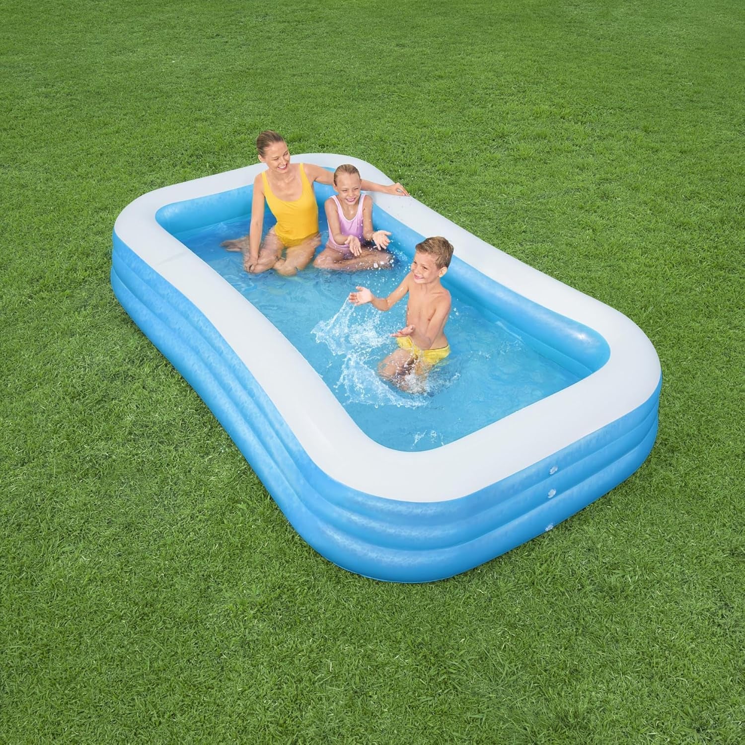 Bestway Family Pool Deluxe Prostokątny basen dla dzieci Łatwy w montażu Niebieski 305x183x56cm Nadmuchiwane materace i nadmuchiwane akcesoria 305x183x56cm Kolor
