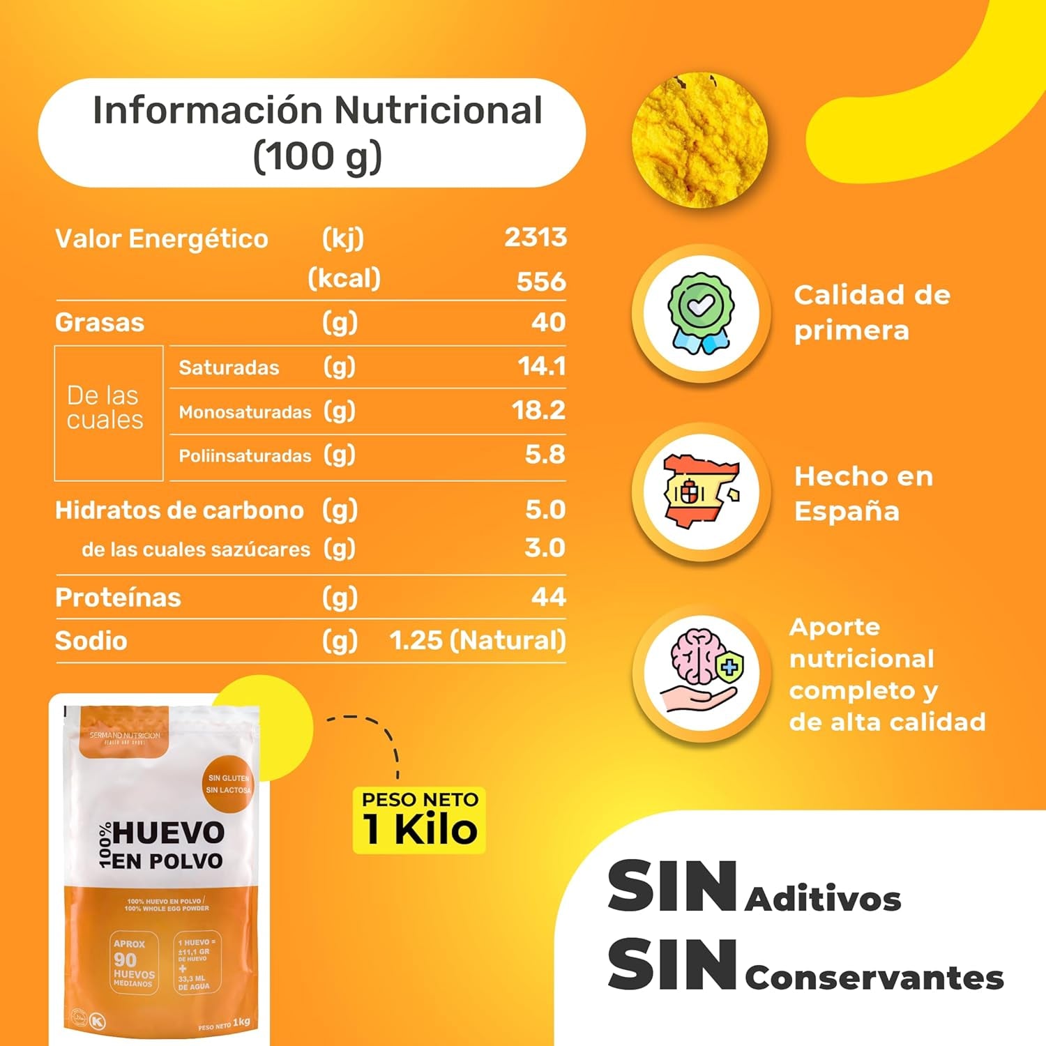 Eipulver aus Freilandeiern (1kg) | Pasteurisiertes Vollei Pulver | Ohne Zusatztoffe | Bez glutenu i bez laktozy | Vakuumverpackung im Zip-Beutel