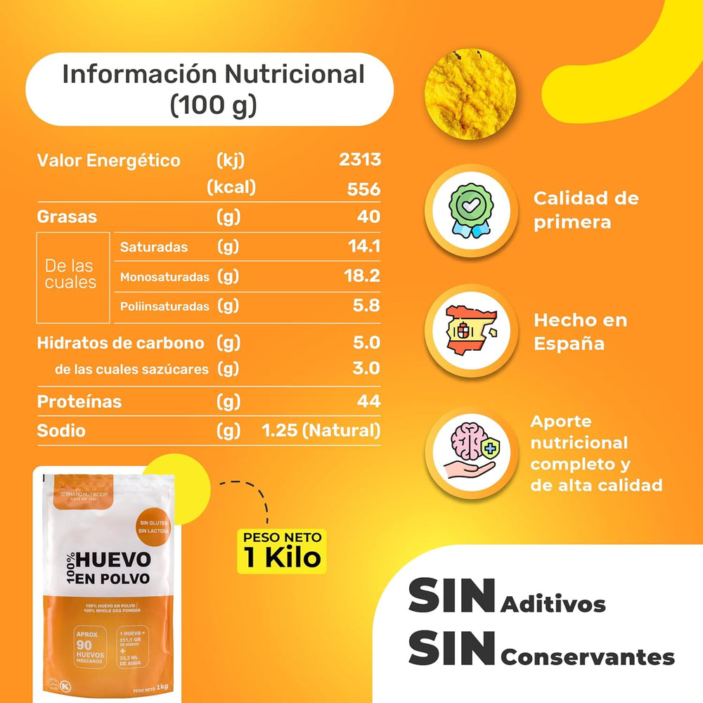 Eipulver aus Freilandeiern (1kg) | Pasteurisiertes Vollei Pulver | Ohne Zusatztoffe | Bez glutenu i bez laktozy | Vakuumverpackung im Zip-Beutel