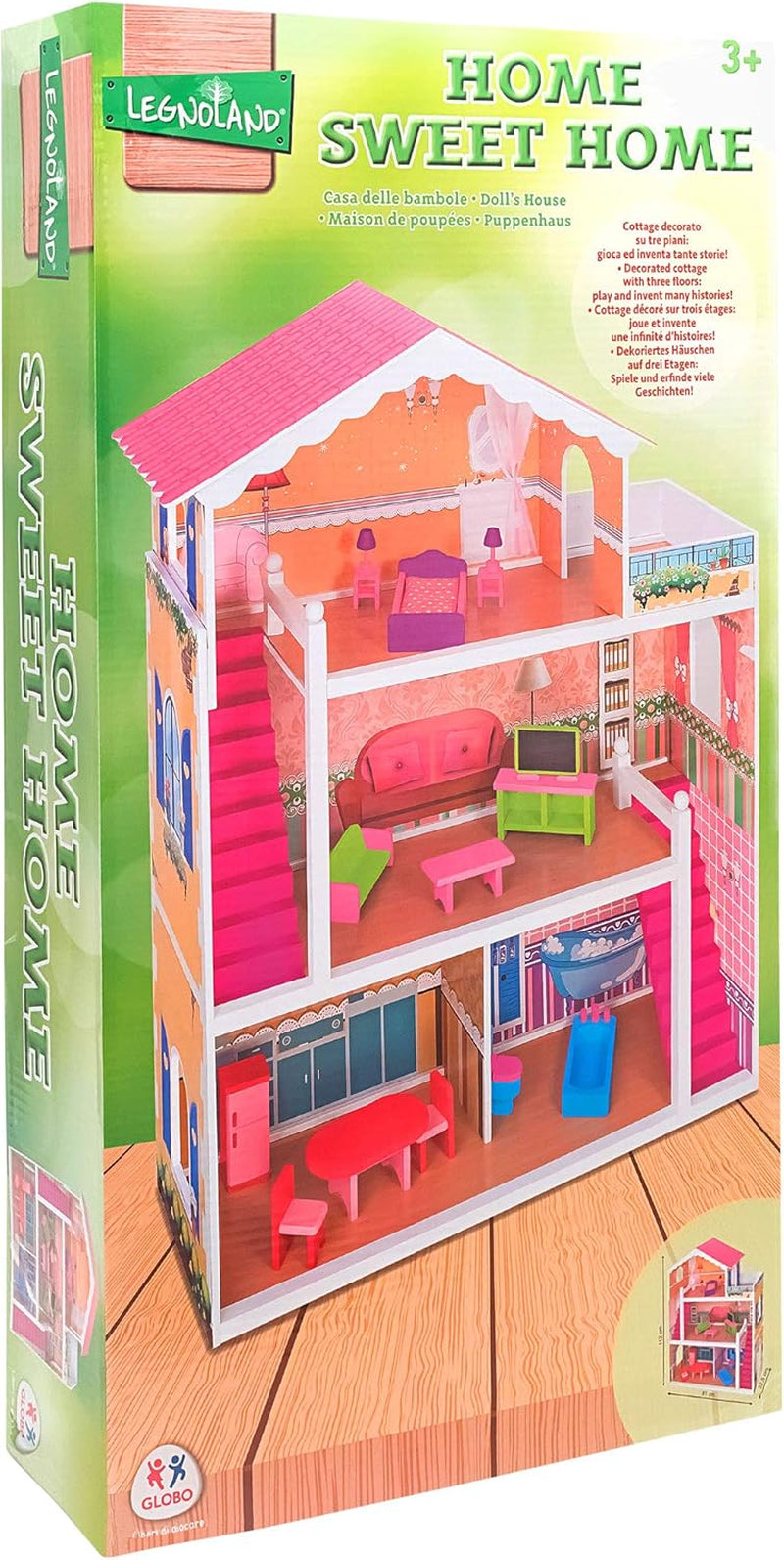 37916 - Domek dla lalek - drewno - 3 półki, - 17 akcesoriów Domki dla lalek Naty Shop