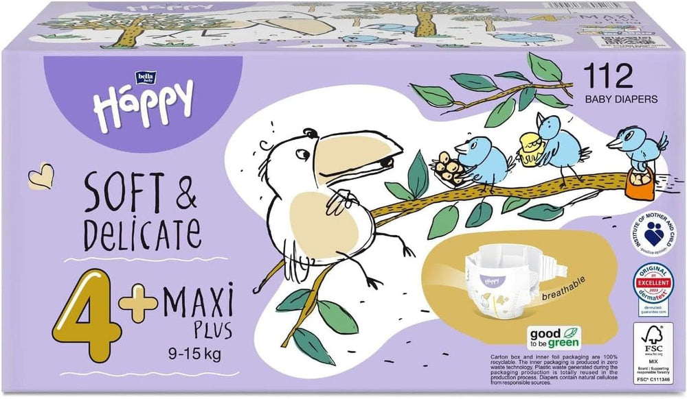 Pieluszki Bella Baby Happy Soft & Delikatne rozm. 4+ Maxi plus 9-15 kg HAPPY BOX 112 szt. Sklep Naty z Matką i Dzieckiem