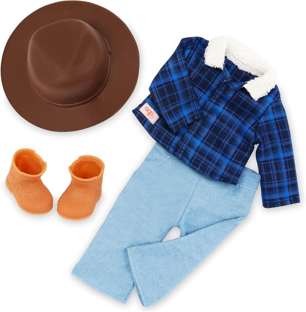 Our Generation - Dustin - 46 cm Junge Puppe - Lebensechte haselnussbraune Augen und gewelltes braunes Haar - Outfit im Western-Stil & Country-Hut - Spielzeug für Kinder ab 3 Jahren