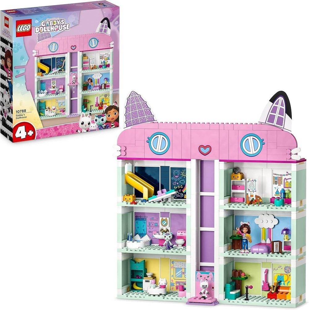 Lego 10788 Domek dla lalek Gabby, 8 pokoi i 4 piętra Domek dla lalek Gabby z figurkami Pandi, Surykatki i Kuchi oraz akcesoriami, prezent dla 4-letnich dziewcząt, chłopców i dzieci Zestawy do budowania Besuche den LEGO-Store Single