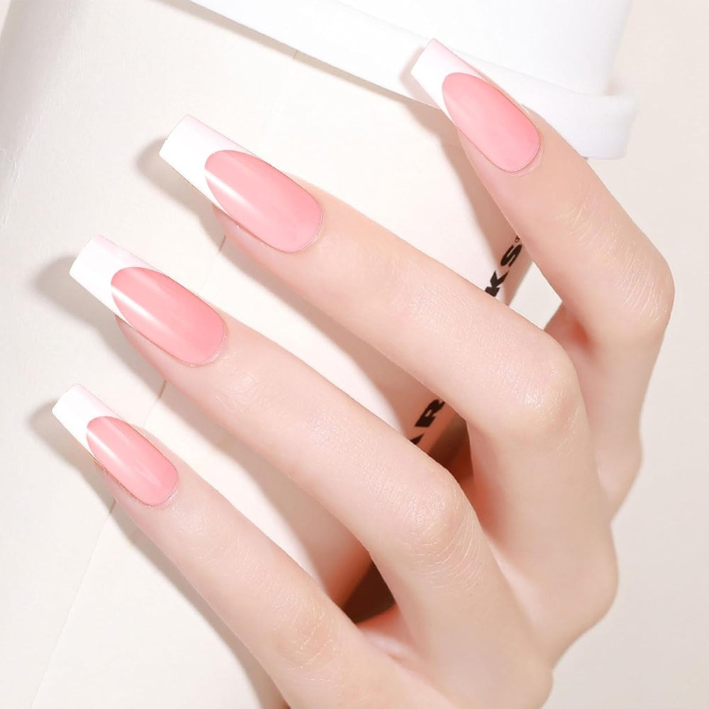 360 de bucăți unghii artificiale unghii franțuzești unghii false dreptunghiulare medii unghii false unghii false naturale DIY vârfuri de unghii false cu pilă de unghii presare pe unghii artificiale pentru doamne și femei