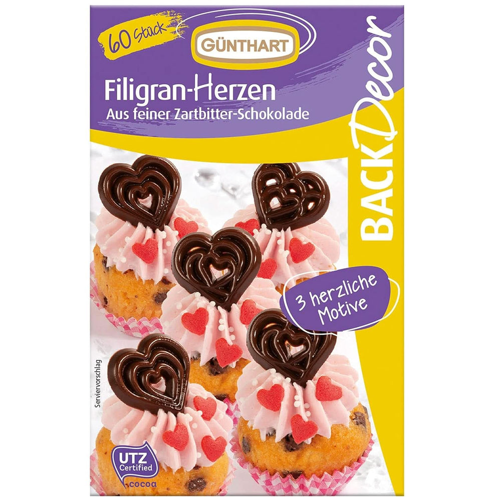 Günthart Backdecor, 90 kawałków czekoladowych liter, alfabetu i cyfr w delikatnej ciemnej czekoladzie, 47 gramów Naty Shop