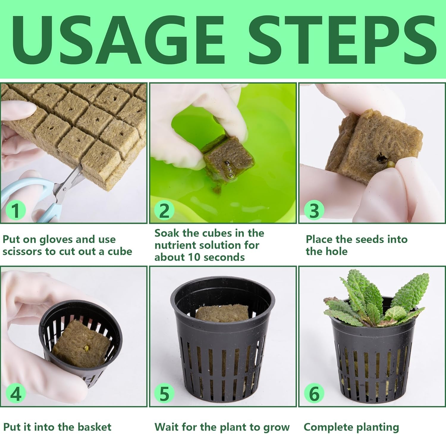 76 Stück Hydrokultur Pflanzen Net Kit -20 Stück 2inch(5cm)-Topfbecher mit geschlitztem Netz, 36Stück Steinwolle Anzucht, 20Stück Artikel Selbstbewässernde Dochtschnur aus Baumwolle für Hydrokultur