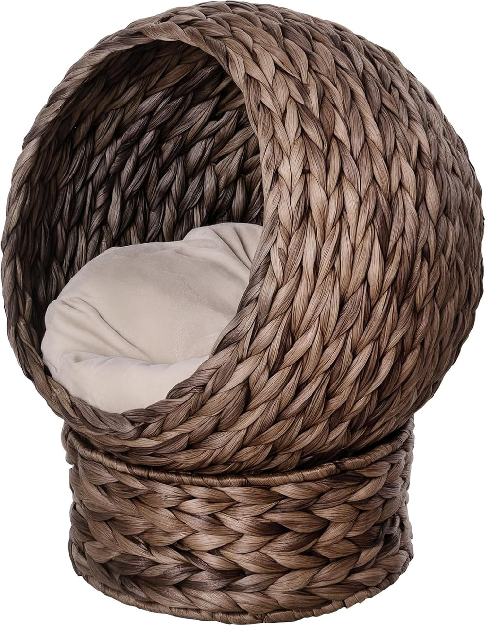 PawHut Rattan Katzenkorb Katzenhöhle Katzenhütte Katzenbett mit Kissen Haustierbett Wasserhyazinthe Kaffee 50 x 42 x 60 cm