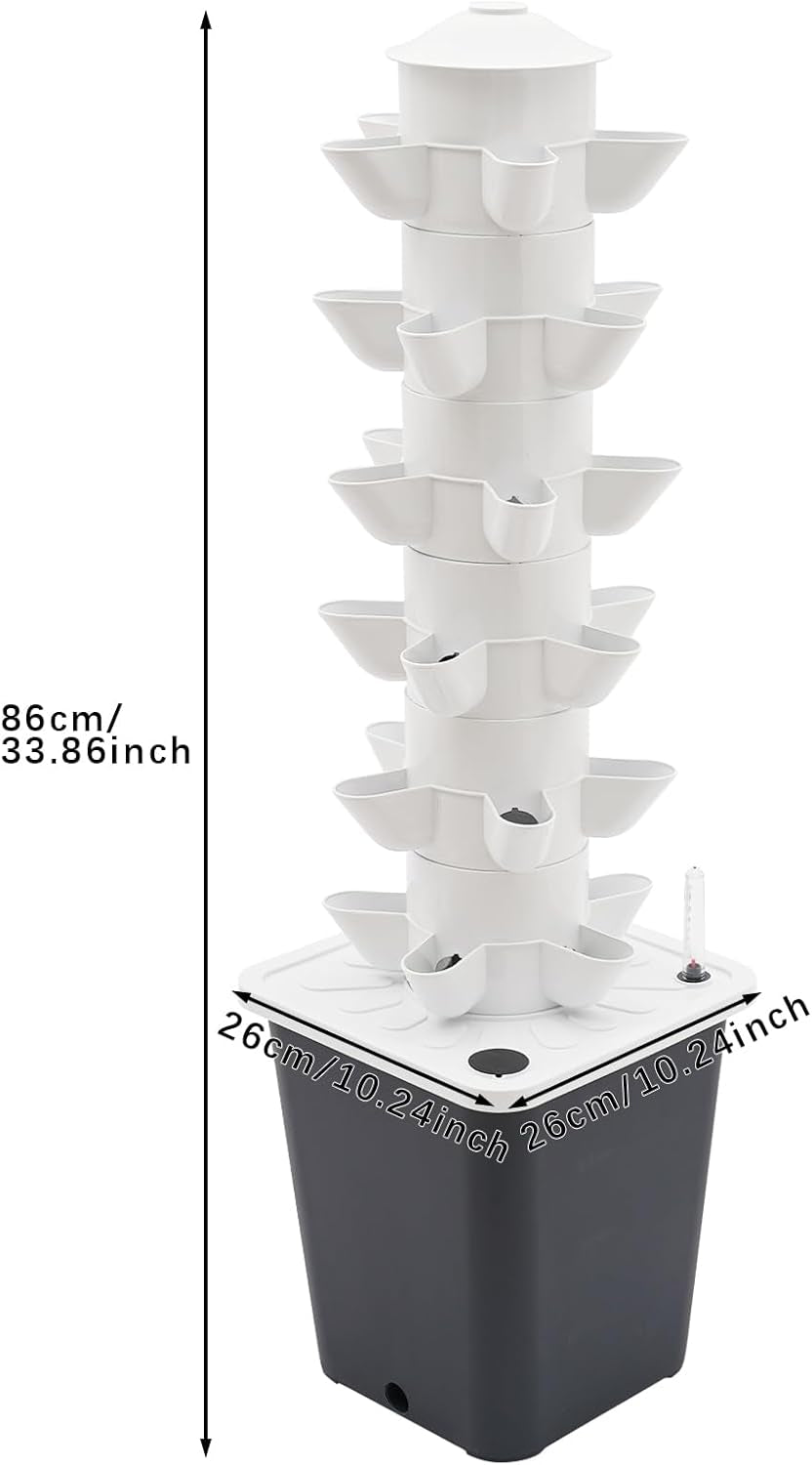 Wieża hydroponiczna z 30 kapsułkami, ogrodowy system uprawy hydroponicznej, 6-poziomowy zestaw do pionowej uprawy hydroponicznej, wieża aeroponiczna z pompą nawadniającą, adapterem i rozsadnikiem (szary)