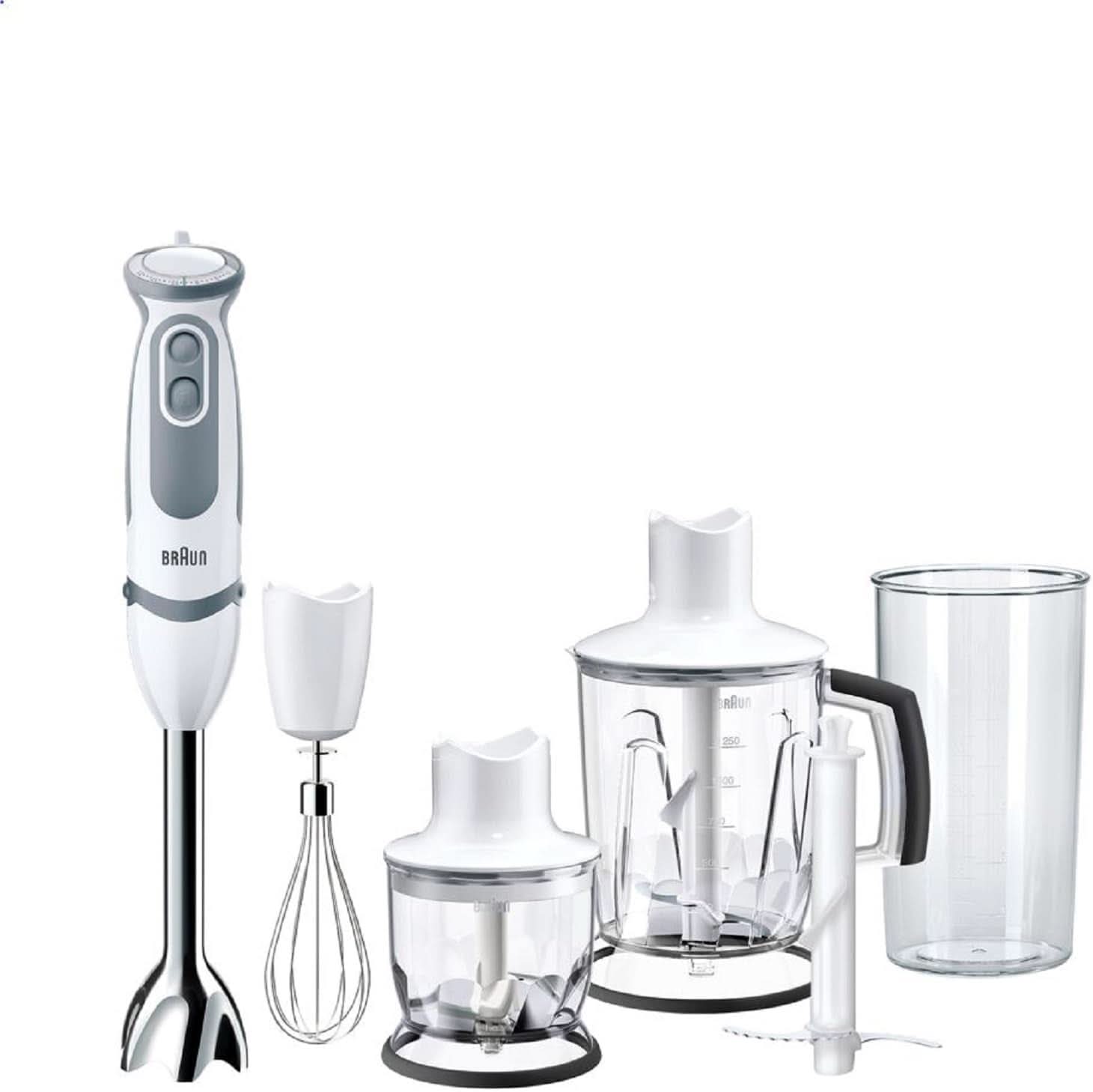 Braun Stabmixer MQ 5200WH - Multiquick 5 Vario Pürierstab Mit Edelstahl Mixfuß, 1000 Watt, Inkl. 600 Ml Mix- & Messbecher, Weiß/Grau Kitchen Naty Shop Wersja 2019 – Mikser stojący