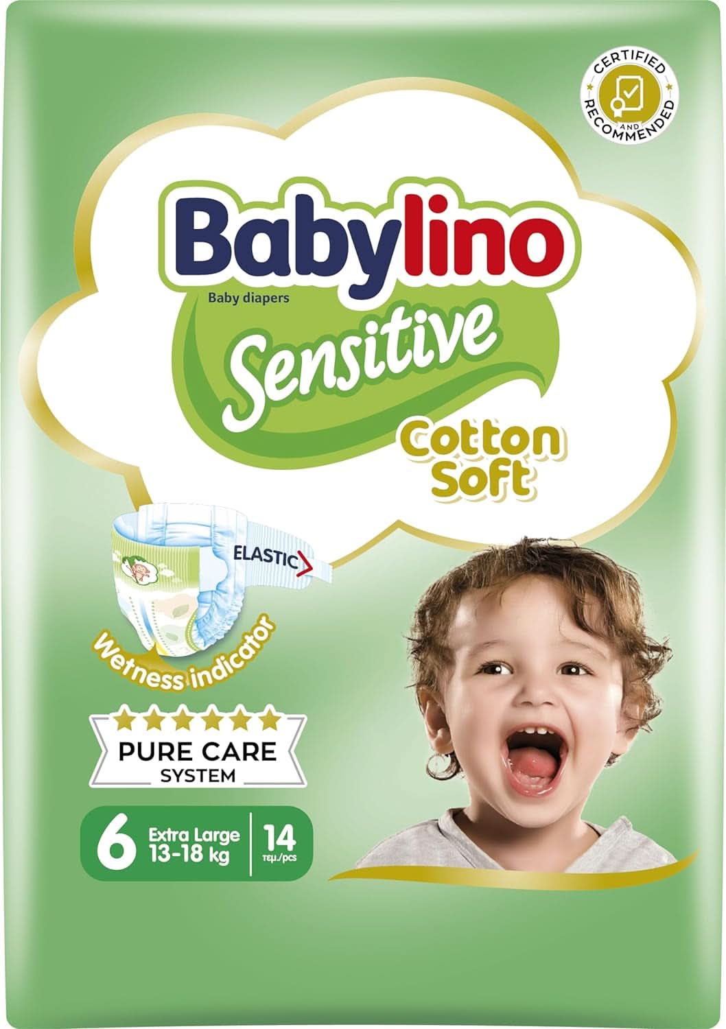 Babylino Sensitive, delikatne pieluszki dla dzieci, różne rozmiary Matka i Dziecko Naty Shop Rozmiar 6 (14 sztuk)