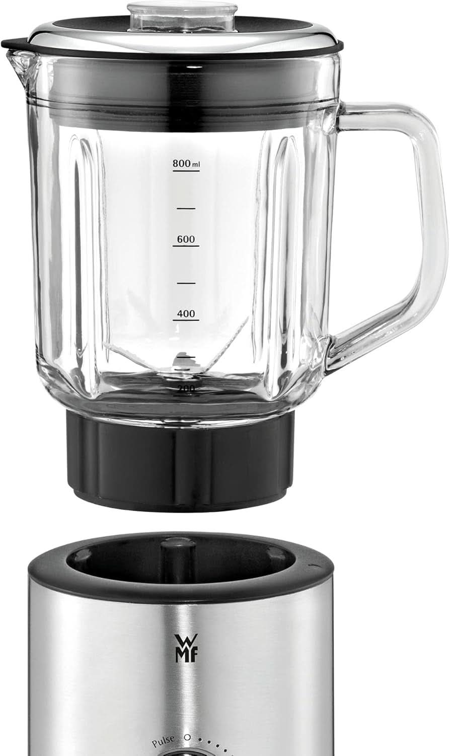 WMF Küchenminis Kompaktmixer, Mini mikser stojący, 400 Watt, mikser stojący Klein, Glasbehälter 0,8 L, Pulsstufe, Cromargan Matt Kitchen Naty Shop