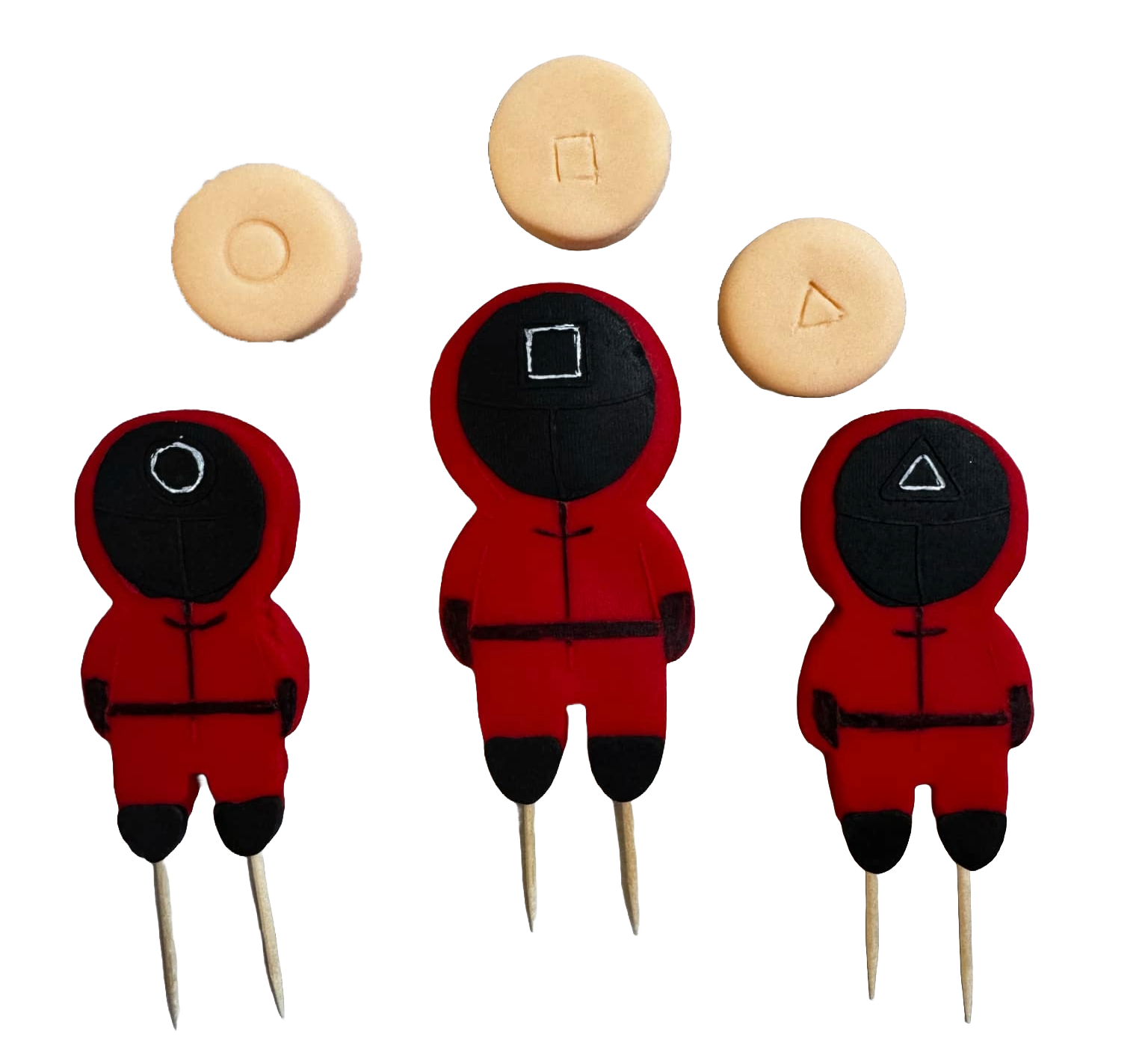 Set 6 decoratiuni comestibile din pasta de zahar, Jocul calamarului Decoratiuni din Pasta de Zahar Nati Shop