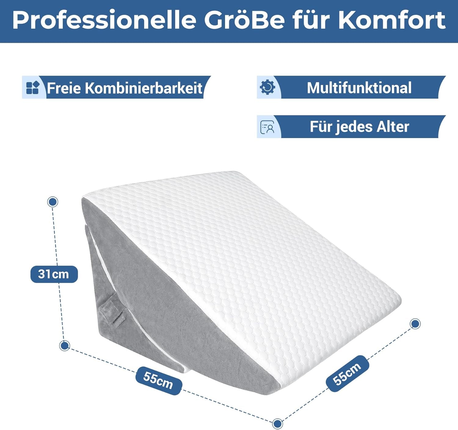 Pernă cu pană reglabilă, pernă de citit din spumă de înaltă densitate cu rolă de gât pentru pat și canapea, pană ergonomică pentru pat pentru apnee de reflux în somn, pernă pentru picioare, pernă pentru spate pentru citit, jucat sau vizionat la televizor