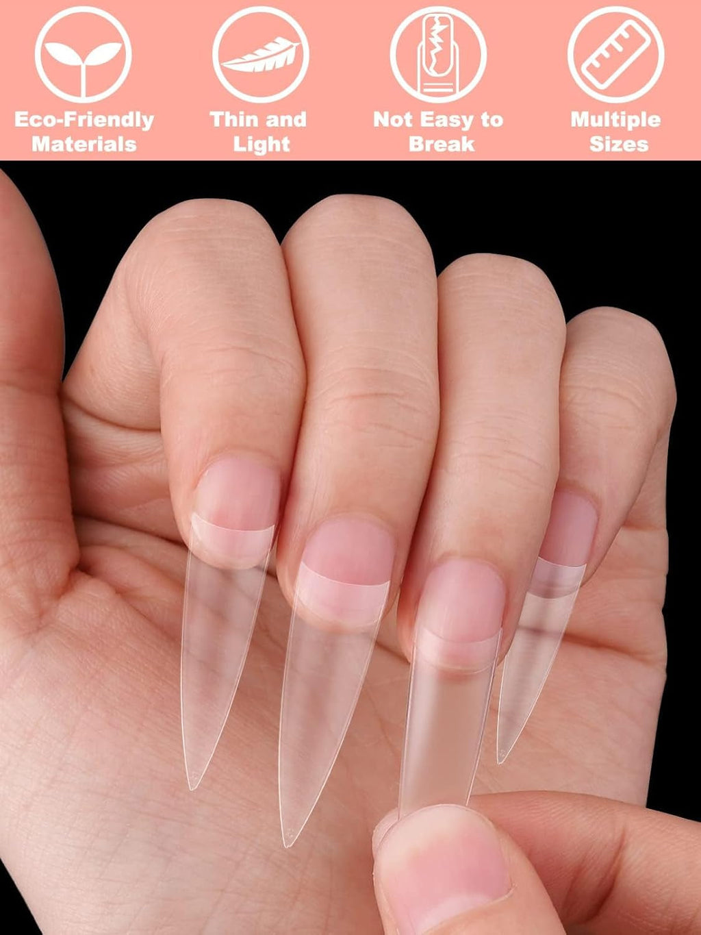 EBANKU 500 bucăți vârfuri unghii false artificiale, vârfuri mate cu gel moale, transparente, vârfuri unghii artificiale pentru extensii de unghii, set unghii false, 12 mărimi-A