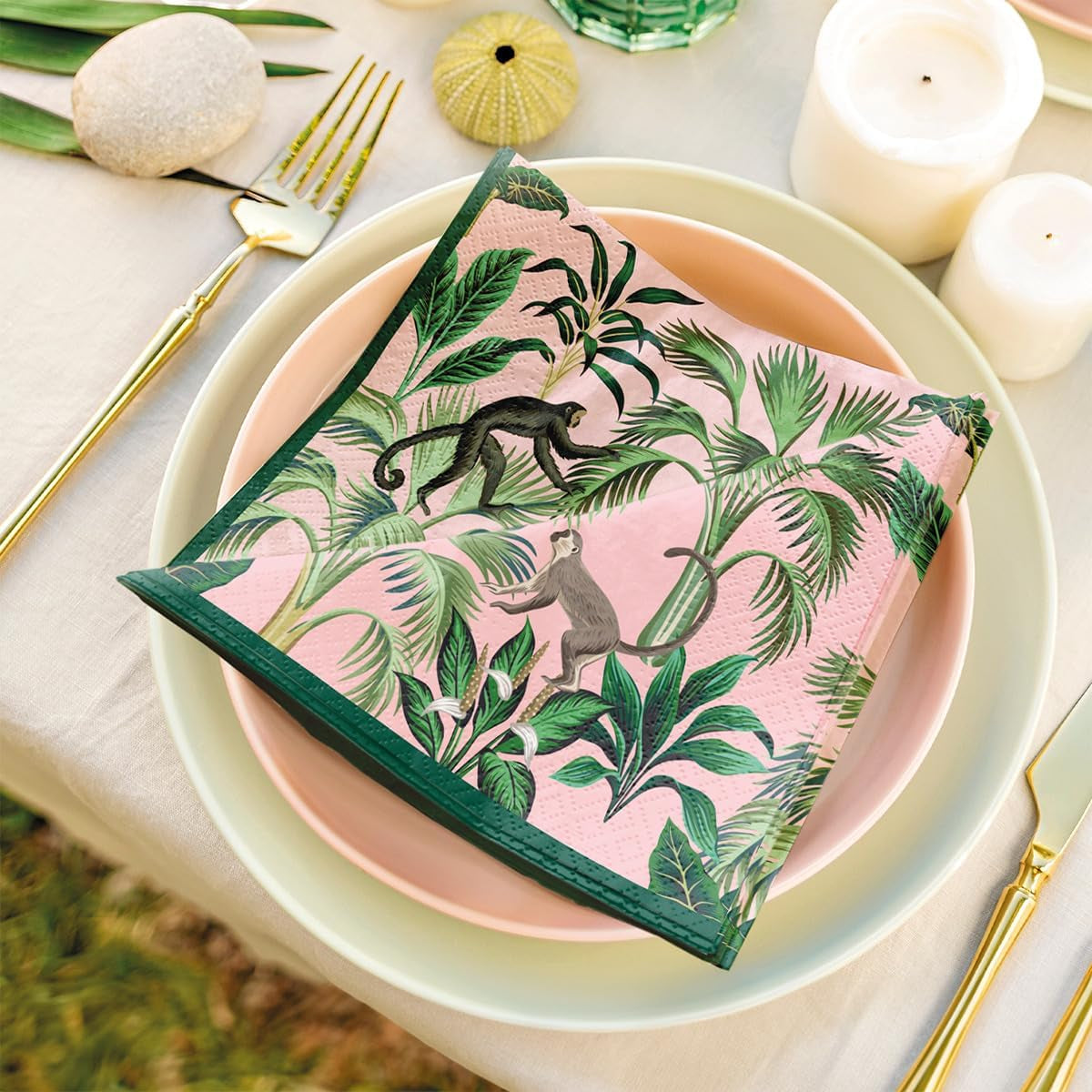 PAW - Șervețele 3 straturi (33 X 33 Cm) I 20 bucăți I Perfect pentru zile de naștere, petreceri, nunți, comuniuni și sărbători I Decorațiuni de masă șervețele de hârtie colorate - Monkey Jungle Fauna & Flora I Monkey Fun