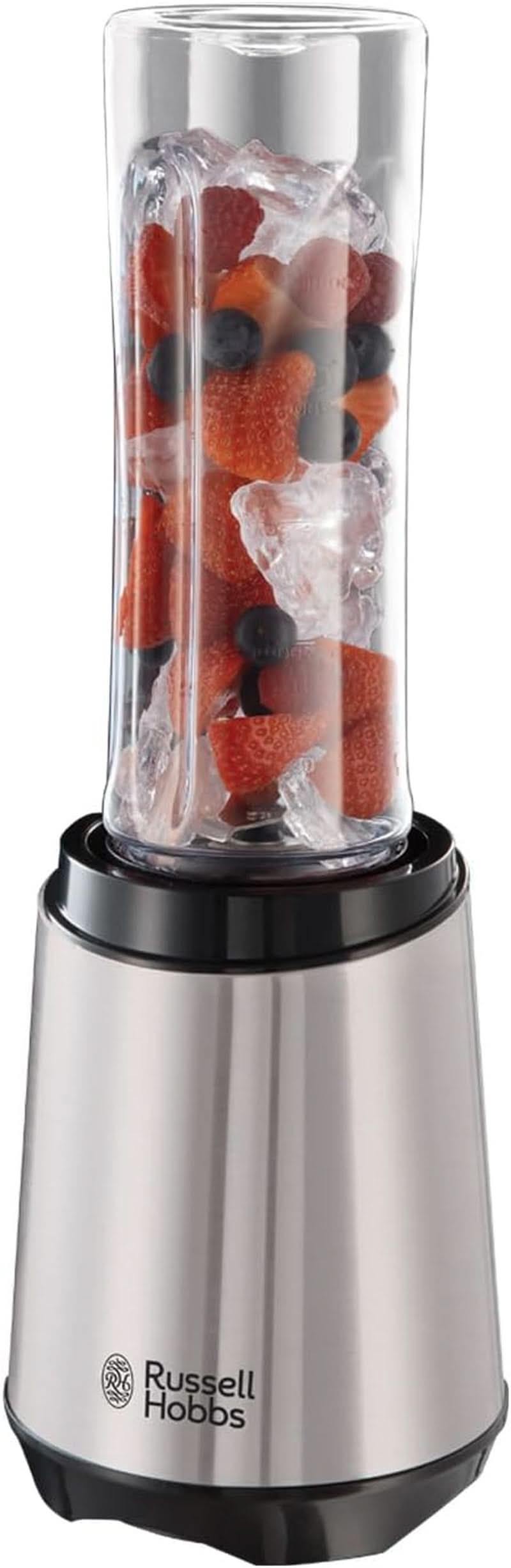 Russell Hobbs Mixer — Mikser stojący i urządzenie do przygotowywania smoothie na wynos [silnik o mocy 23 500 U/min] Inkl. 1X Mixbehälter 600Ml (Bpa-Frei, Spülmaschinen- & Bruchfest Inkl. Deckel) Zerkleinerer, Edelstahl, 23472-56 Kitchen Naty Shop Mixer