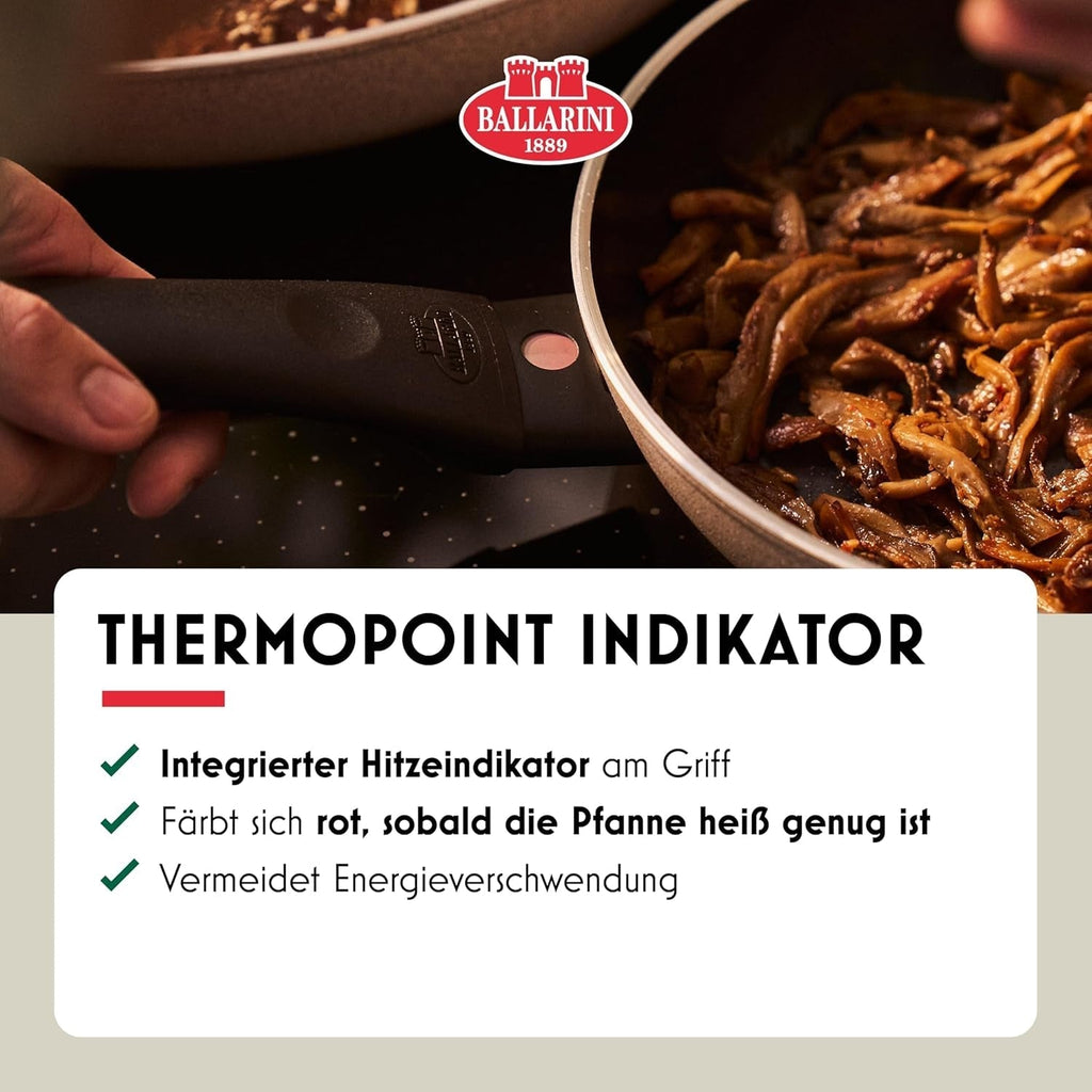 Tigaie Ledro, 24 cm, aluminiu, potrivită pentru inducție, strat ceramic antiaderent, Thermopoint, Made in Italy, bej Oale si Tigai Naty Shop