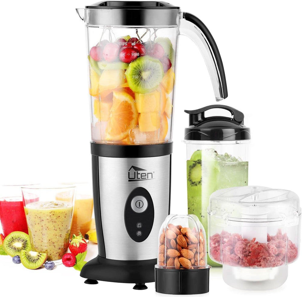 Mikser stojący Uten 2L, 1800 W Mikser Hochleistungsmixer, Pulse i 5 Geschwindigkeiten, Edelstahlgehäuse, 6 Klingen, Macht Milchshake-Smoothies, Mahlbare Kaffeebohnen Mother and Child Naty Shop 1,25L (5 w 1)+220W+1 Gang