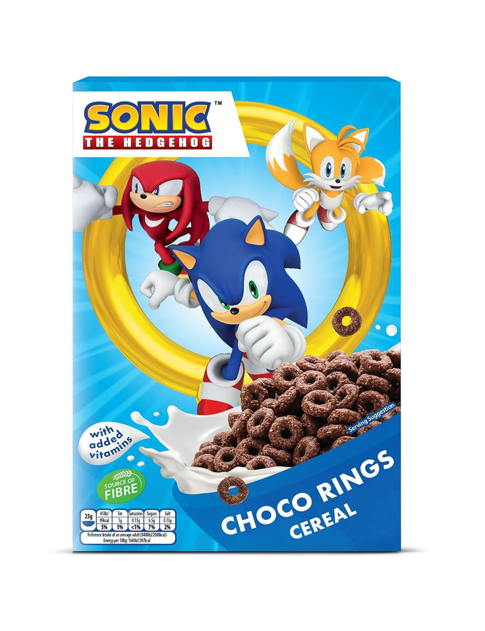 Sonic Choco Rings Krążki z czekolady zbożowej, pszennej, owsianej i kukurydzianej na idealne śniadanie, z dodatkiem witamin, 1 opakowanie (1 x 350g)