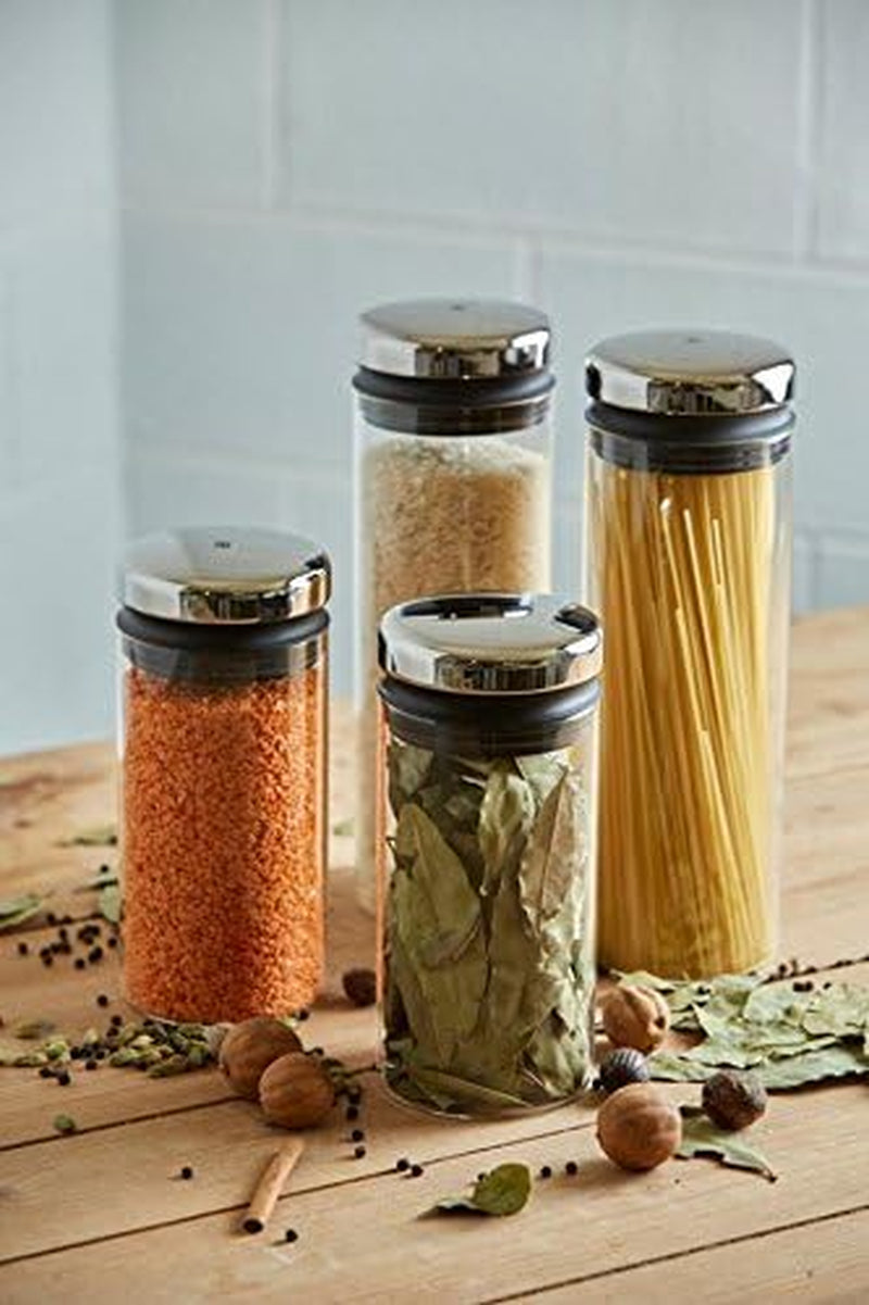 WMF Depot borcan de depozitare sticlă 1l, înălțime 21,5 cm, borcan de depozitare cu capac, recipient pentru boabe de cafea, borcan pentru cereale, borcan de depozitare a alimentelor cu deschidere mare de umplere (pachet de 4) Cutii depozitare alimente Naty Shop