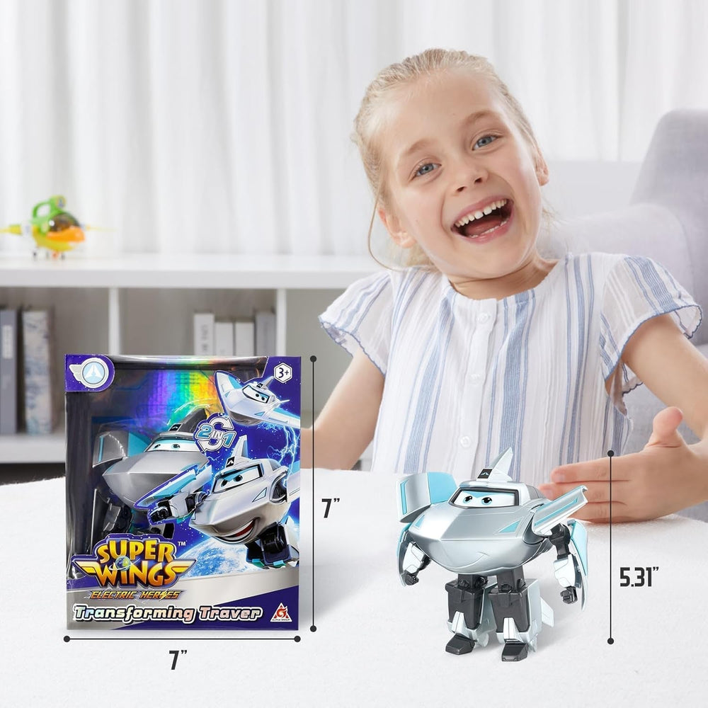 Samolot transformacyjny Super Wings z doładowaniem, ok. 12,7 cm duże dzieci bawią się figurką samolotem i figurką robota dla chłopców i dziewcząt powyżej 3 lat srebrne figurki Naty Shop