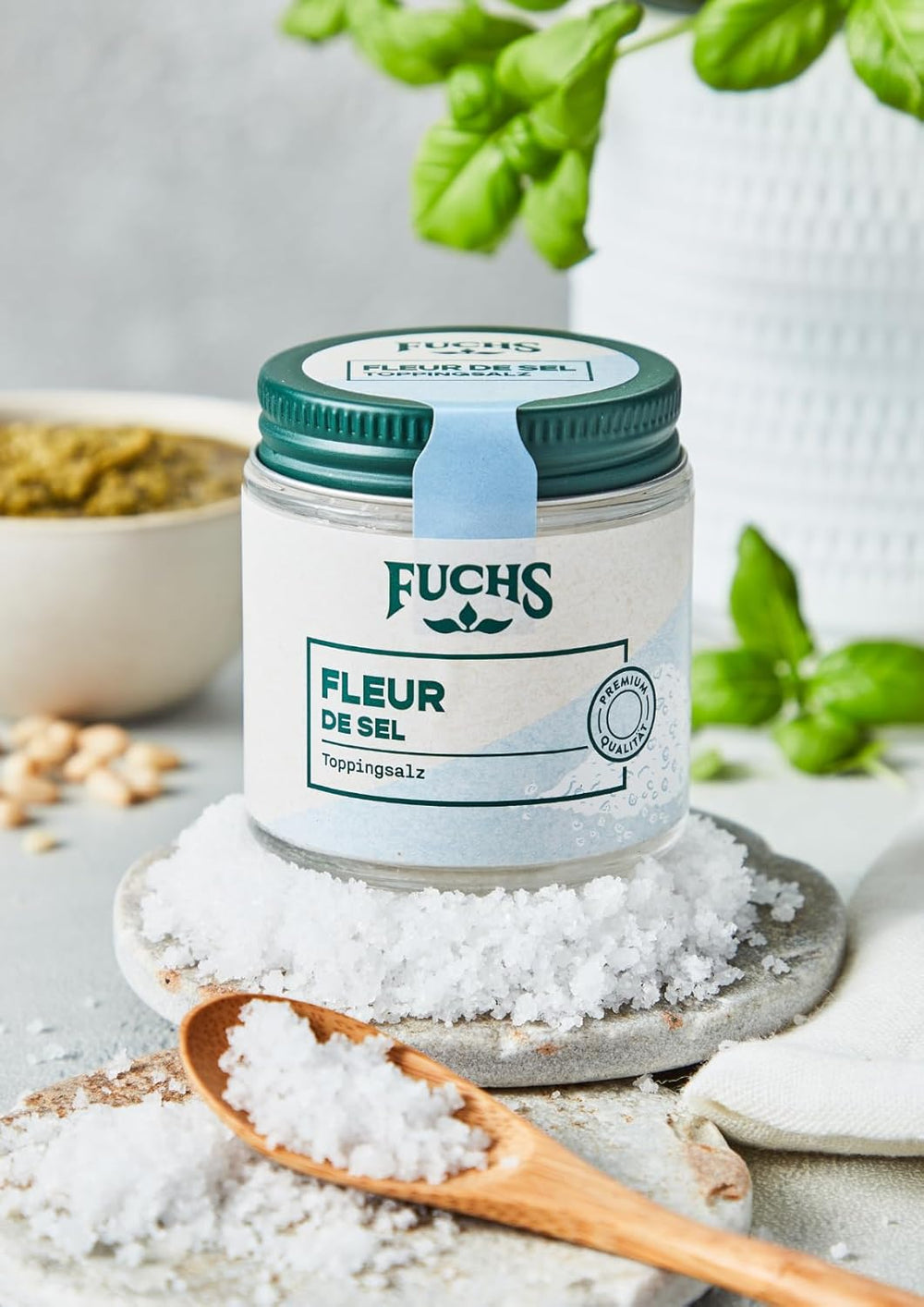 Fuchs Gewürze - Fleur de Sel | Szlachetna sól posypkowa do szparagów, owoców morza i ryb | Meersalz w jakości Premium 100 g im wiederverschließbaren Gewürzglas