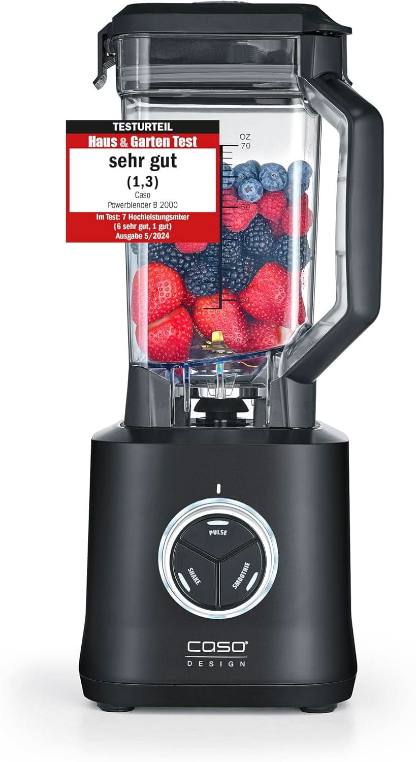CASO Powerblender B 2000 - Mikser stojący Profi, 30 000 U/Min, 2000 W, Bruchsicherer Tritan-Mixbehälter (2 L), Bpa-Frei, Pulse-, Shake-, Smoothie-Funktion, 8-Fach Messer-System Mit Titanbeschichtung Kitchen Naty Shop