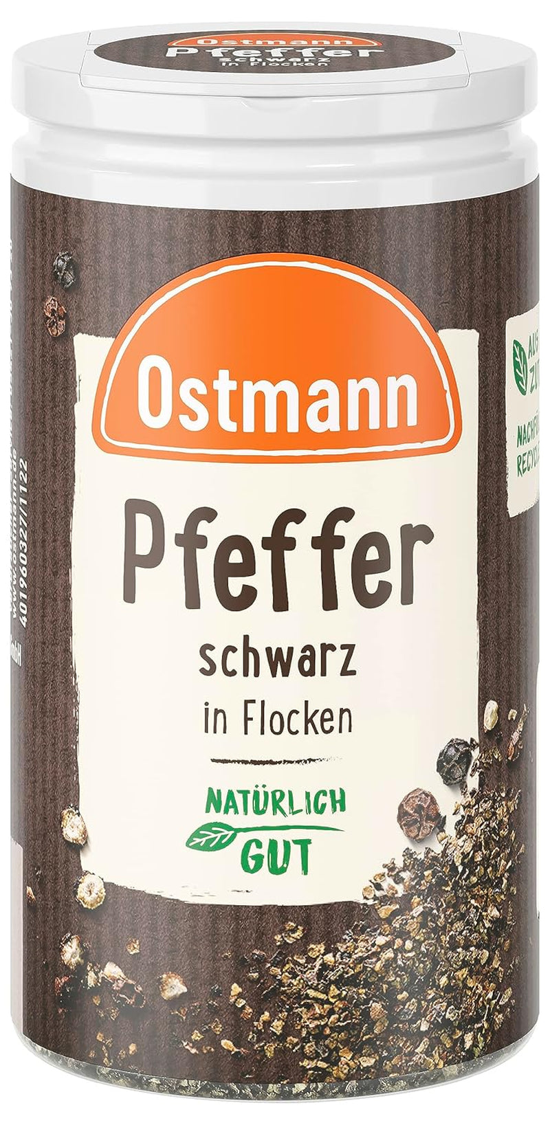 Ostmann Gewürze - Schwarze Pfefferflocken | Grober Pfeffer für intensiv-schwarfen Gesmack | Mit praktischem Streuaufsatz | 25 g w Der Streudose