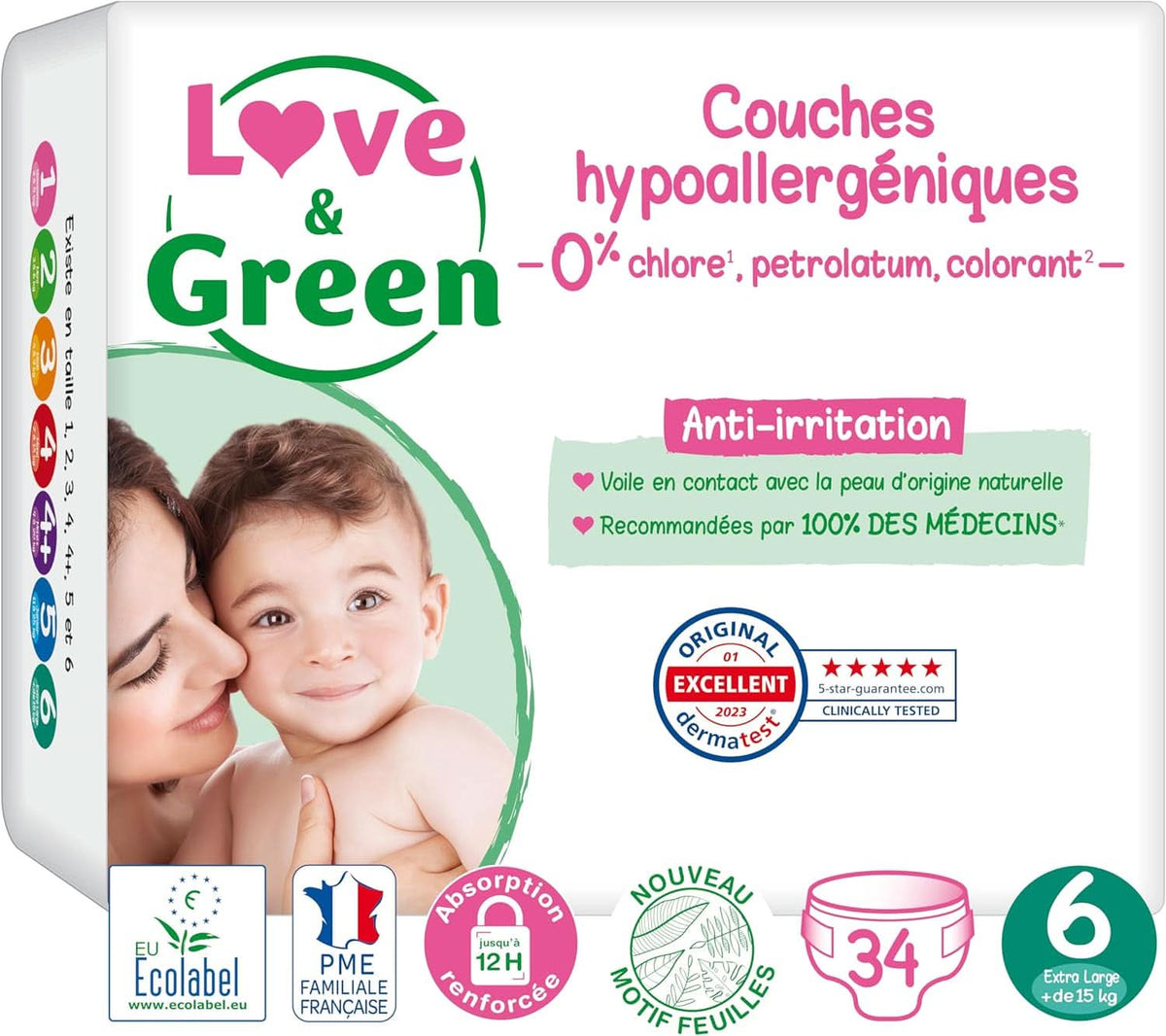 Love&Green, Pieluchy dla niemowląt hipoalergiczne rozm. 6 (34 szt.) Matka i Dziecko Naty Shop