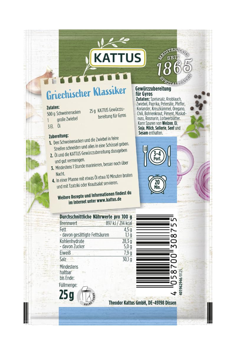 - Gyros Gewürzzubereitung | Przyprawa na 3-4 porcje | Ohne Zusatz von Fefeextrakt, Aroma und Zusatzstoffen | 25 g w torebce
