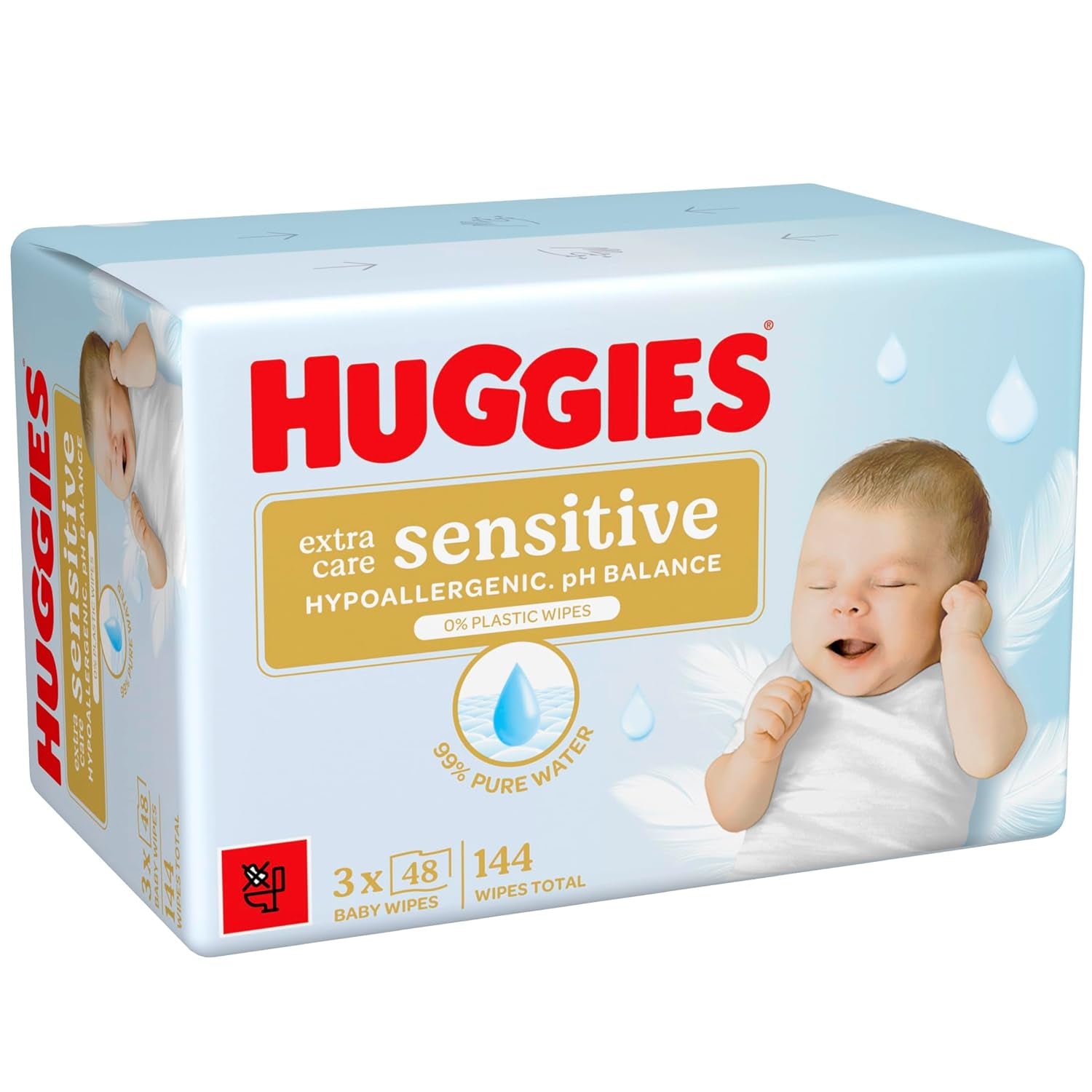 Chusteczki dla niemowląt Huggies Pure Extra Care Sensitive, 99% wody, bez plastiku i bez substancji zapachowych