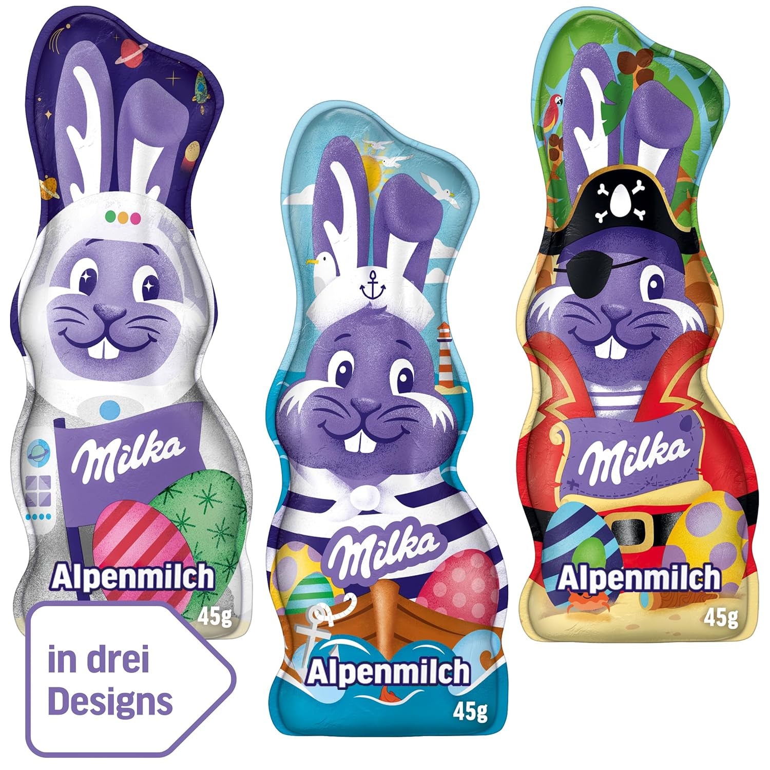 Milka Smiling Bunny Alpine Milk Design Edition - Wielkanocna czekolada w 3 różnych wzorach - 24 x 45g