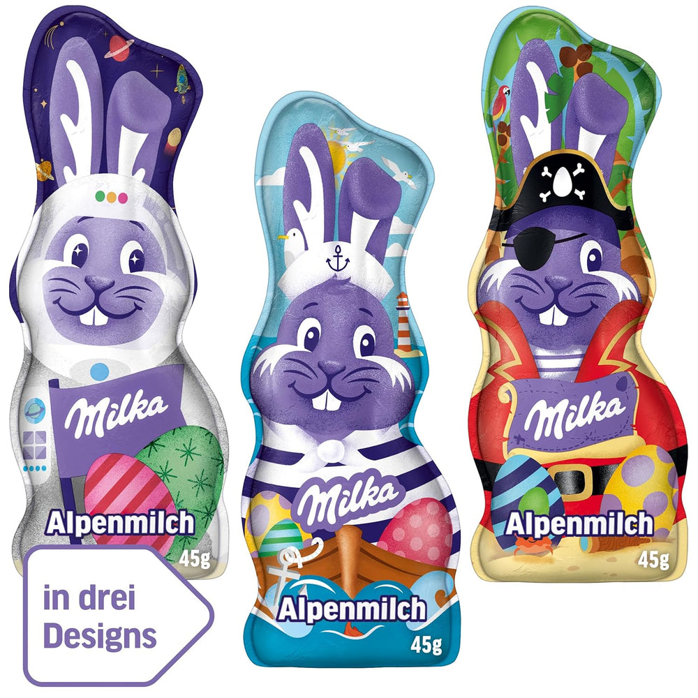 Milka Smiling Bunny Alpine Milk Design Edition - Wielkanocna czekolada w 3 różnych wzorach - 24 x 45g