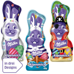 Milka Smiling Bunny Alpine Milk Design Edition - Wielkanocna czekolada w 3 różnych wzorach - 24 x 45g