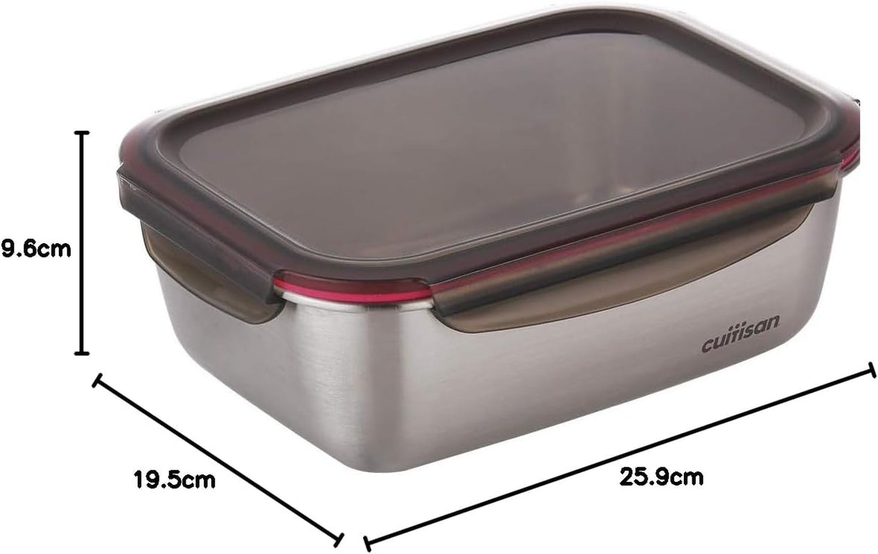 CANDL Cuitisan (Flora) borcan de depozitare a alimentelor din oțel inoxidabil cu capac cu clip, dreptunghiular, potrivit pentru cuptor cu microunde + cuptor, borcan de depozitare, EC7-SS10 2800ml Cutii depozitare alimente Naty Shop