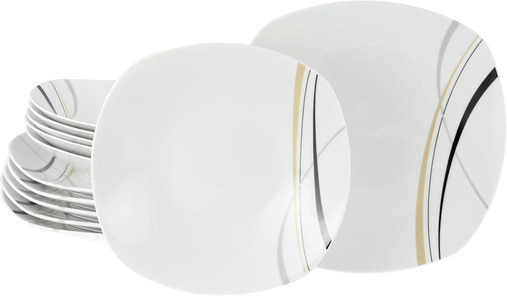 CreaTable, 24029, seria Square City Line, set de veselă din porțelan pentru 6 persoane, 12 piese, potrivit pentru mașina de spălat vase și cuptorul cu microunde, producție de calitate