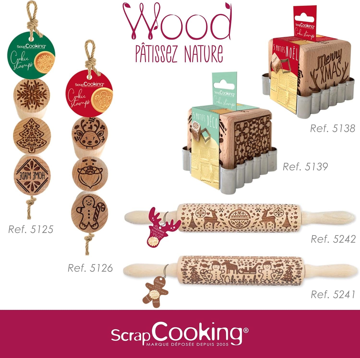 Scrap Cooking Teigrolle aus Holz „Xmas” mit weihnachtlichen Motiven – Prägerolle mit gepfragten Verzierungen für Kekse – dekoracyjny Zubehör – 5242