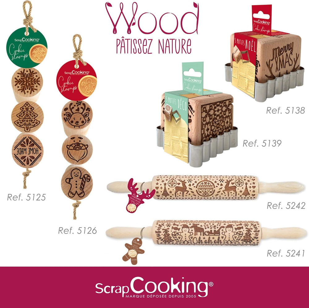 Scrap Cooking Teigrolle aus Holz „Xmas” mit weihnachtlichen Motiven – Prägerolle mit gepfragten Verzierungen für Kekse – dekoracyjny Zubehör – 5242