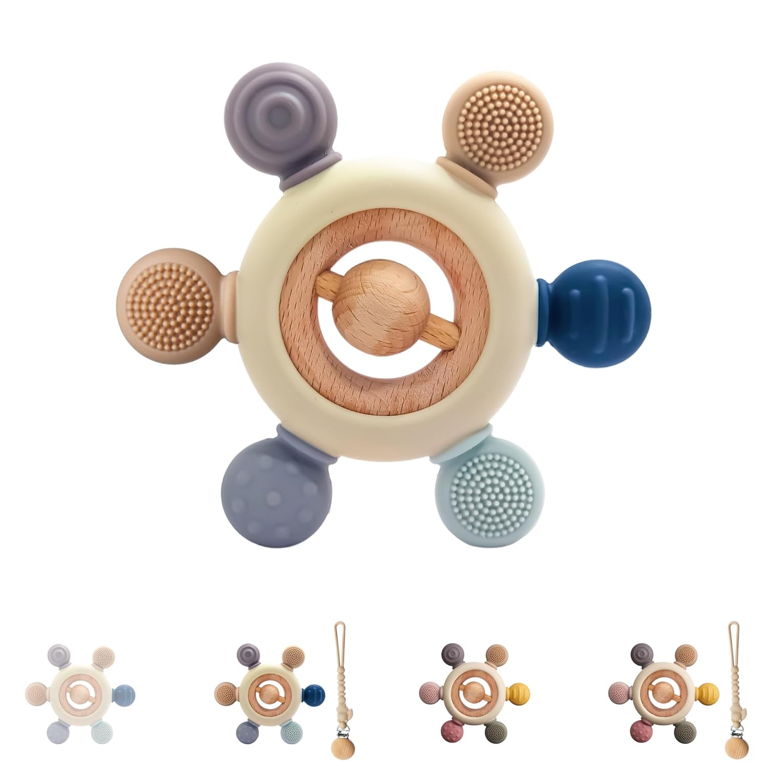 Inel de dentiție pentru bebeluși cu lanț pentru suzetă - ajutor pentru dentiție - jucărie pentru bebeluși 0-6 luni - articole esențiale pentru nou-născuți - jucărie de dentiție, fără BPA - idei de cadouri pentru sugari