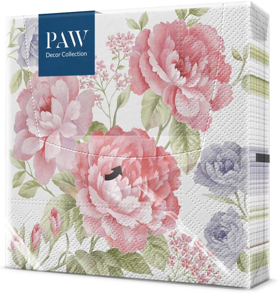 PAW - Șervețele 3 straturi (33 X 33 Cm) I 20 bucăți I Perfect pentru zile de naștere, petreceri, nunți, comuniuni și sărbători I Decor de masă Șervețele de hârtie elegante - Eucalipt auriu I Eucalipt auriu