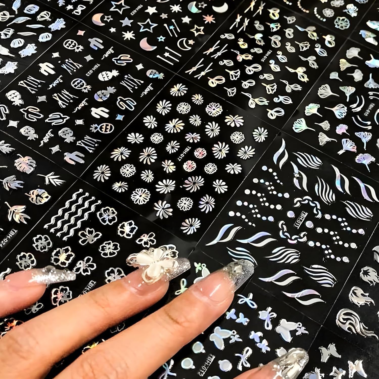 30 Blatt Aurora-Nagelkunst-Aufkleber, Selbstklebende 3D-Blumen-Nagelaufkleber, Aurora-Mond-Stern-Nagelaufkleber Für Nagelkunst, Blatt-Herz-Nageldesign Für Diy-Acrylnägel-Dekoration