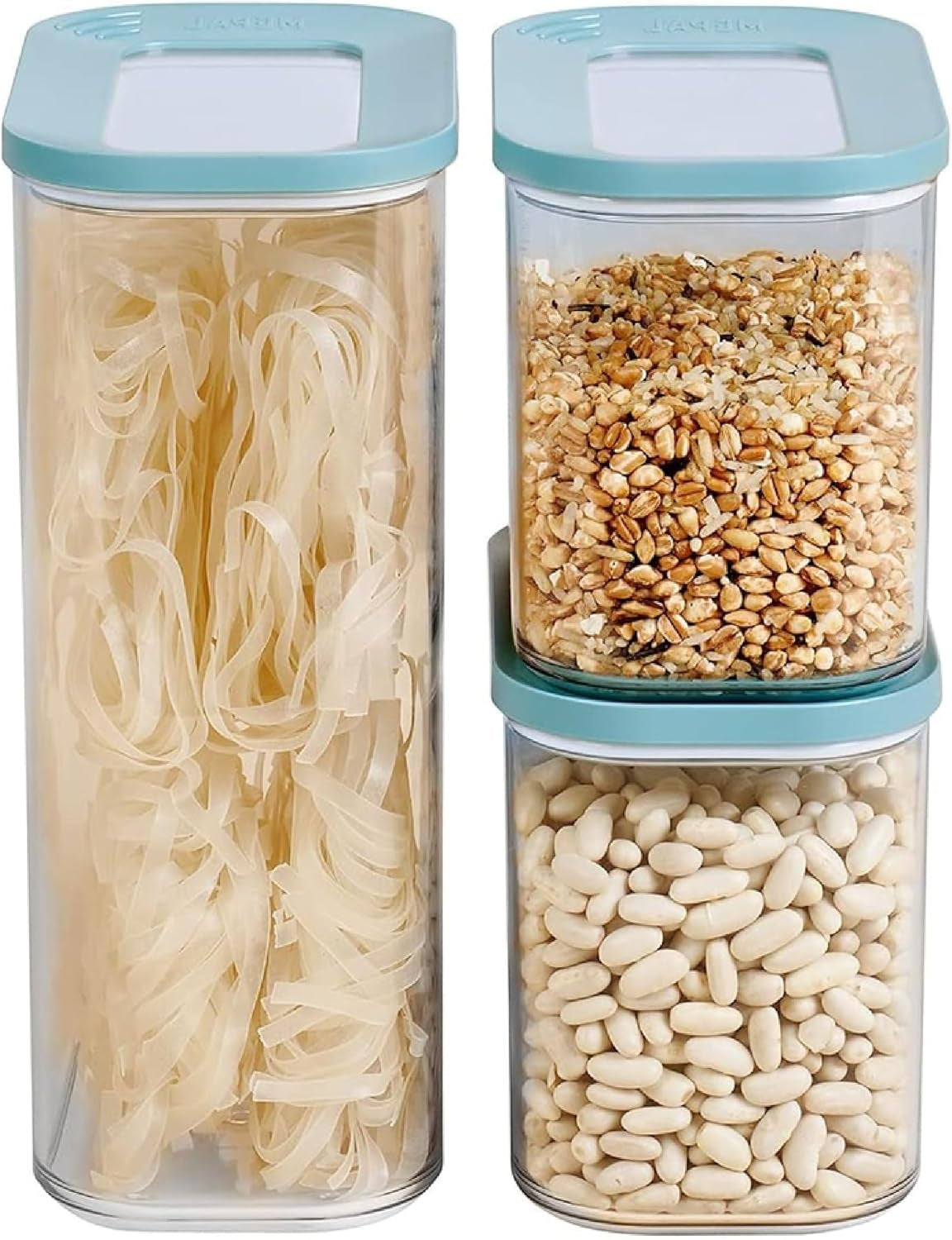 Mepal set de 3 borcane de depozitare cu capac - Recipient dreptunghiular pentru alimente - Organizator de bucătărie din plastic - Recipient de depozitare etanș - 1x 2000 ml & 2x 1000 ml - Alb Cutii depozitare alimente Naty Shop Verde nordic Set 3 piese