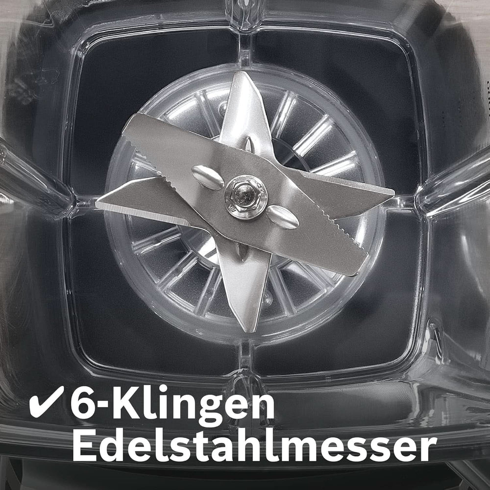 Bosch Mikser stojący Vitaboost MMBH6P6BDE, 6-Klingen-Edelstahlmesser, 2,5 l Tritan-Mixbehälter, Stopfer, 6 programów automatycznych, Rezeptbuch, Bpa-Frei, Einfache Reinigung, 45 000 U/Min, 1600 W, Schwarz Bucatarie Naty Shop