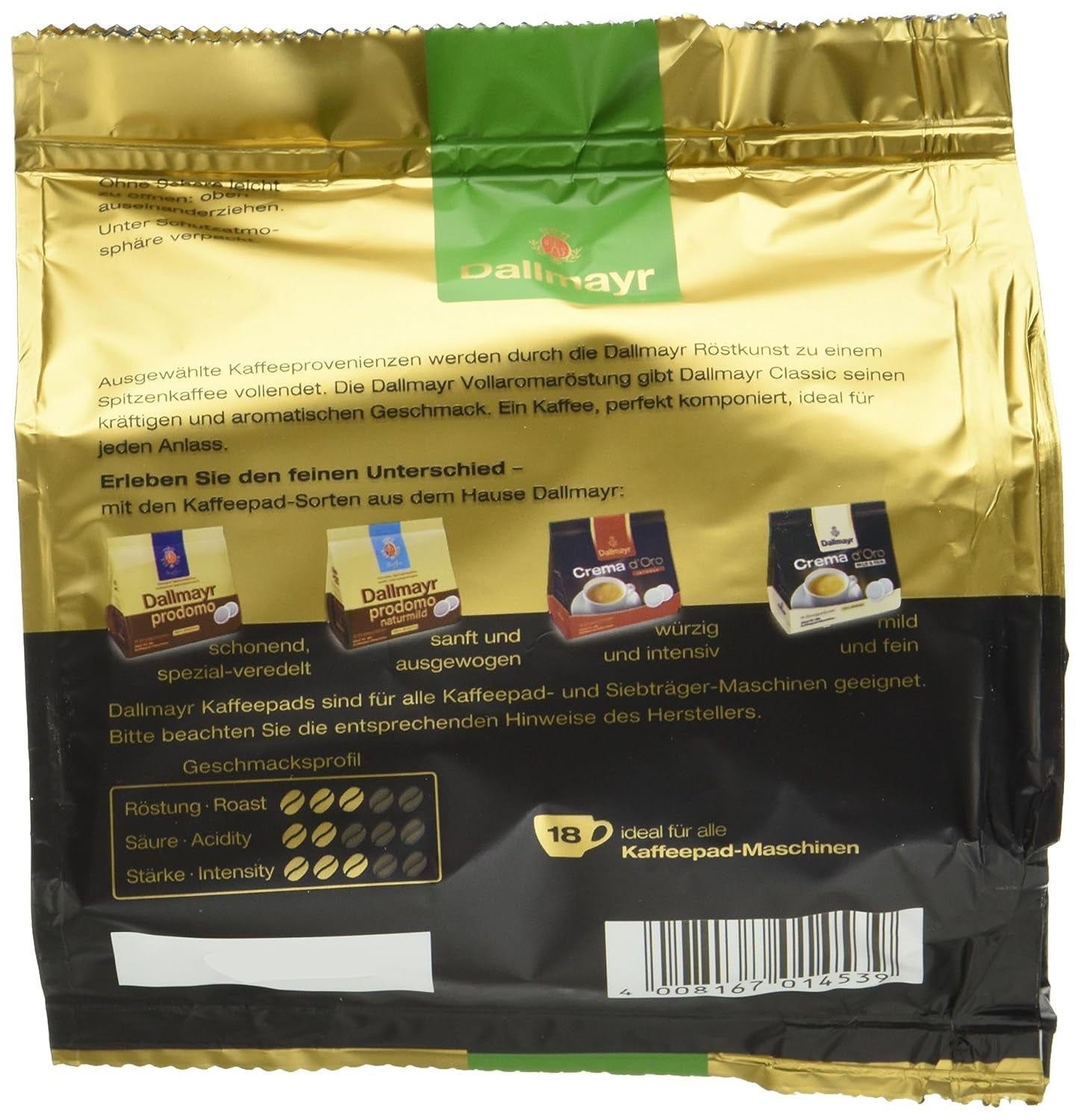 Kaffee Classic Kaffeepads 16 + 2, 5er Pack (5 x 124 g)