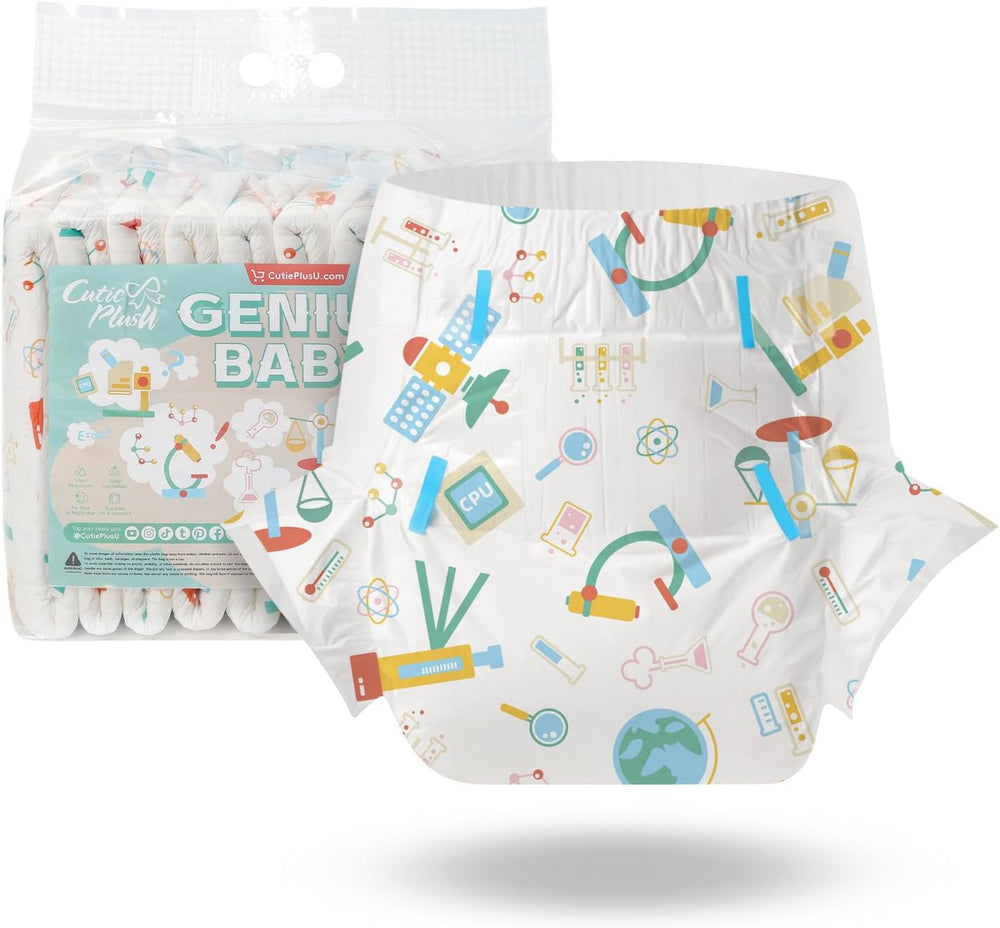 Pieluchy dla dorosłych CutiePlusU, 10 sztuk, jednorazowe majtki na nietrzymanie moczu z prześcieradłem dla kobiet i mężczyzn, maksymalna chłonność przez noc - Mała Księżniczka (duży rozmiar 94-119 cm)